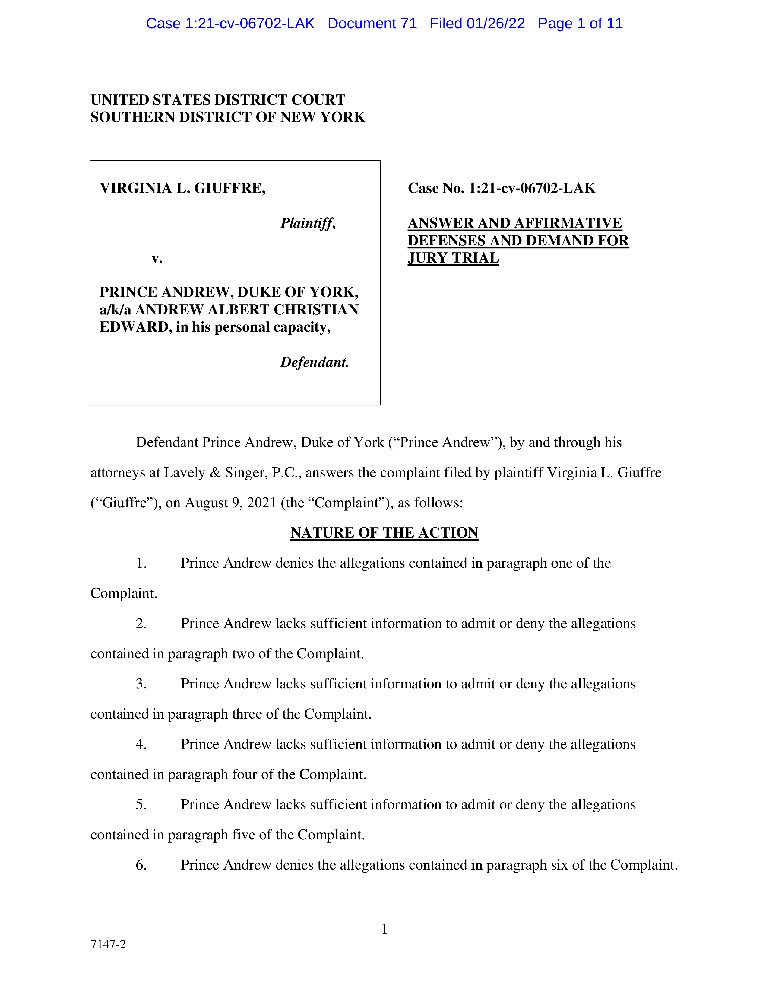 [REDACTED - Survivor] vs. Prince Andrew