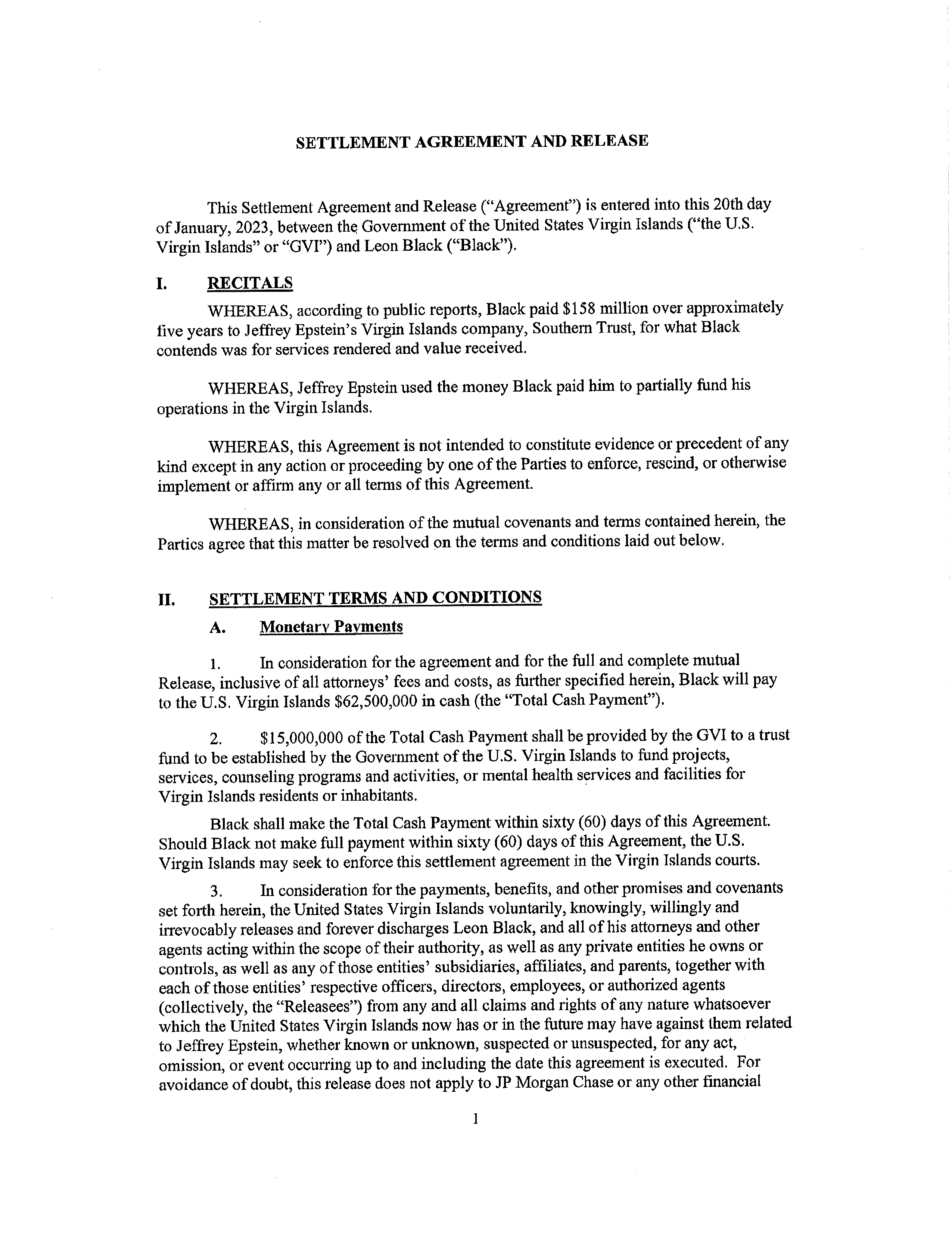 US Virgin Islands Leon Black settlement agreement