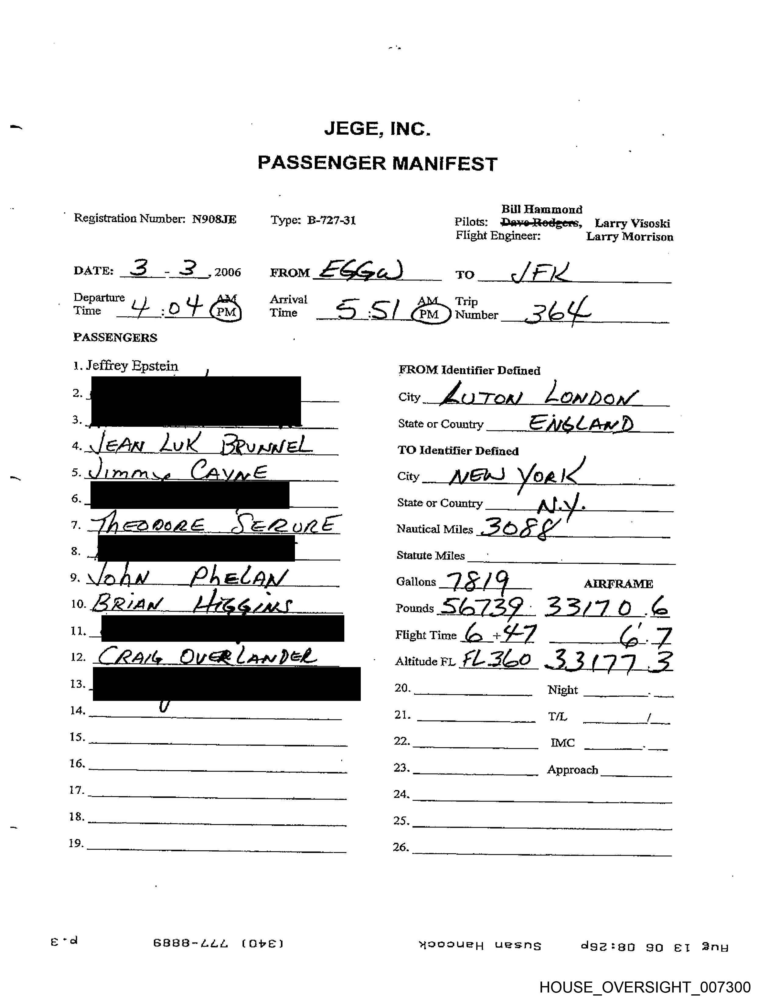 Flight Manifest March 3, 2006